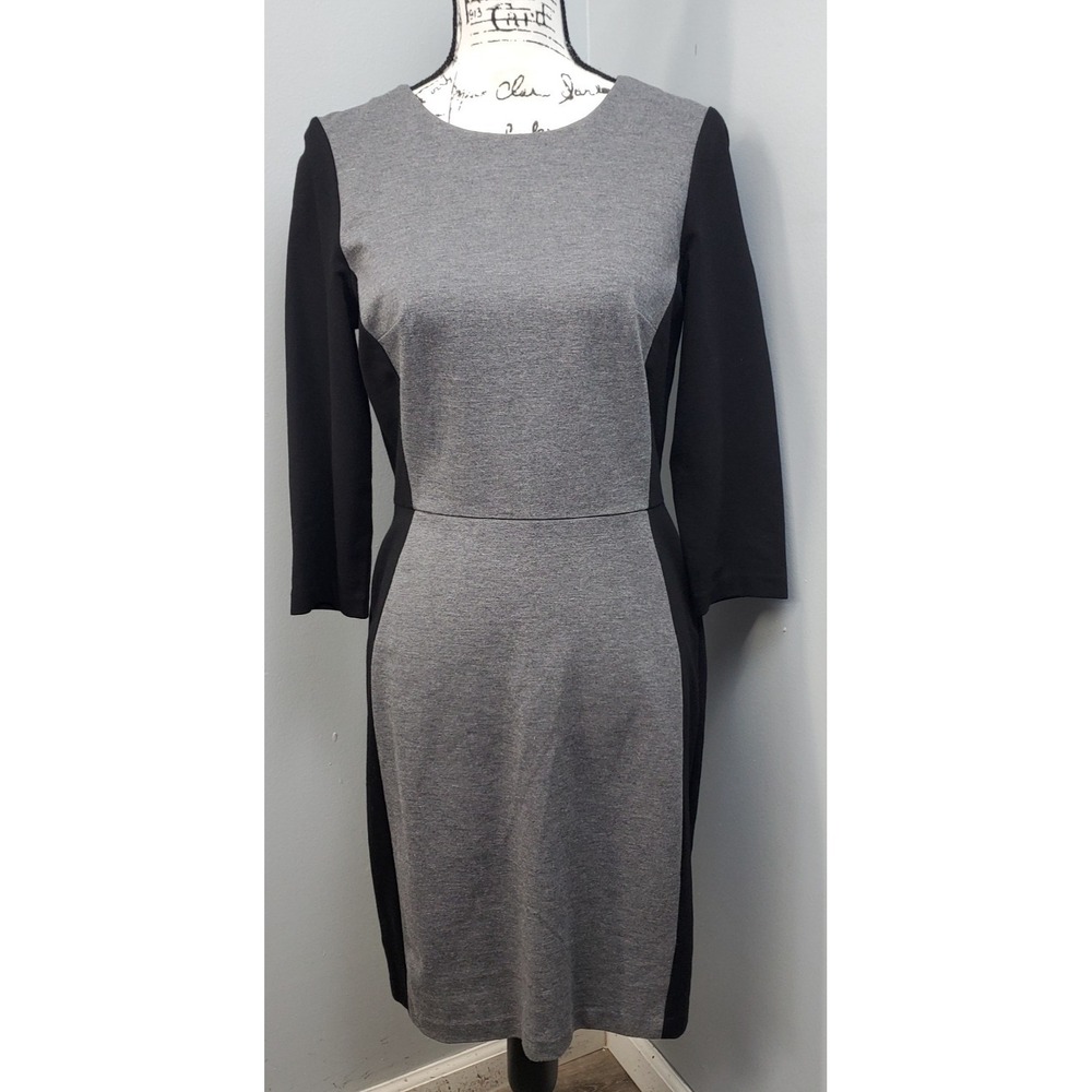Talbots Sheath Dress Womens 6P Gray Colorblock Ponte Knit Long Sleeve Back Zip